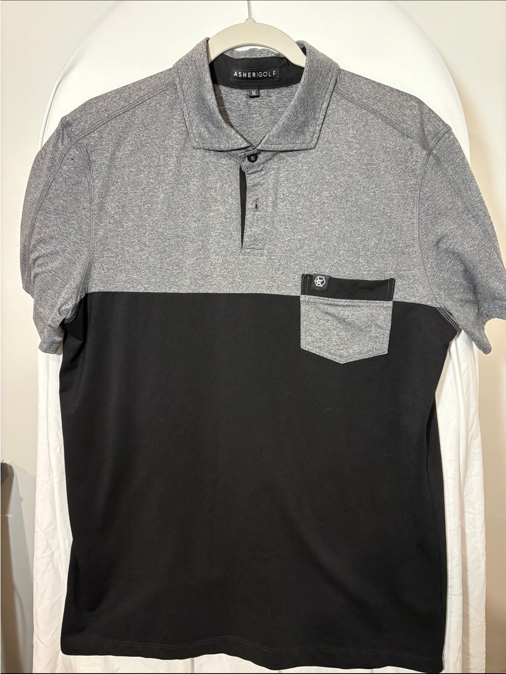 Asher Golf Men's Grey & Black Block Polo
